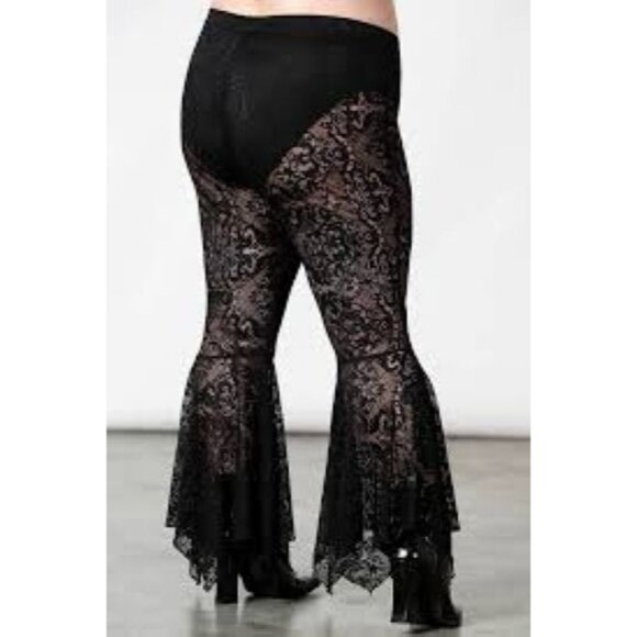 Killstar Spectral Lure Lace Bell Bottoms Flares Plus Size 4XL Black Goth Pants - Picture 3 of 4